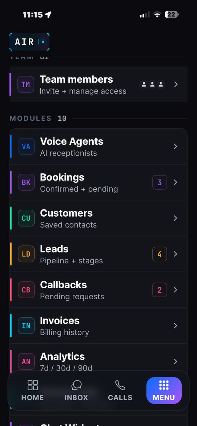 Modules Menu
